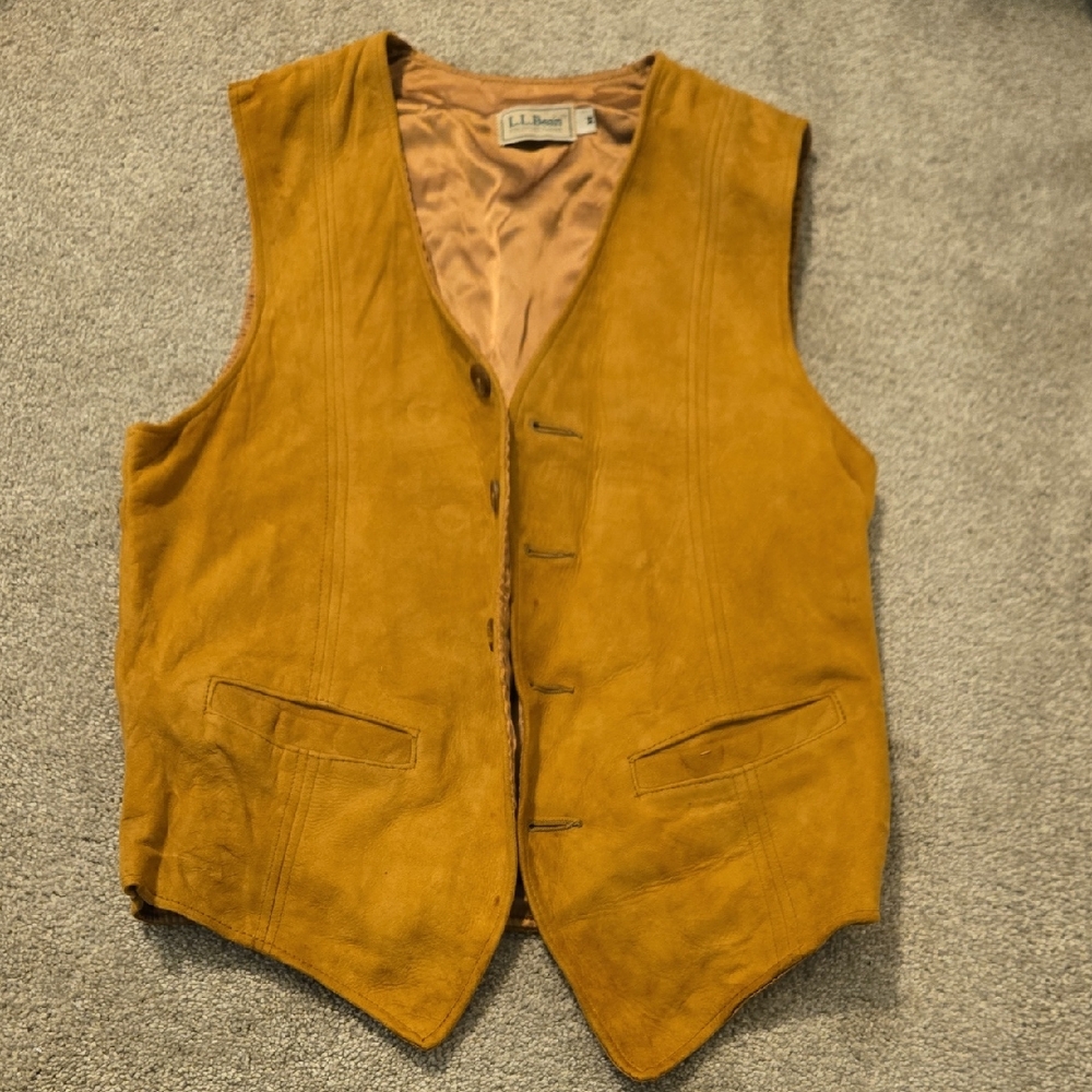 Vintage 1980s LL Bean Pig Suede Leather Work Lined Vest M - Picture 1 of 13
